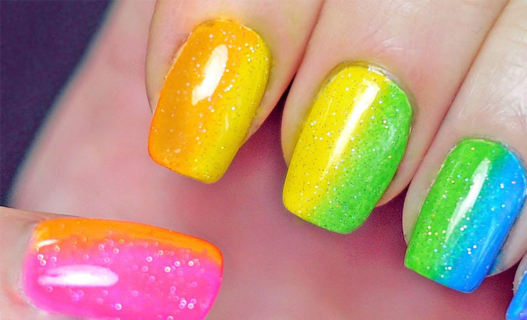 French Tip Nail Design Rainbow Hues